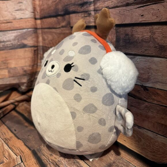 Squishmallows Odile Gray Spotted Seal Plush w/ Antlers & Earmuffs Holiday 10" - Picture 2 of 7